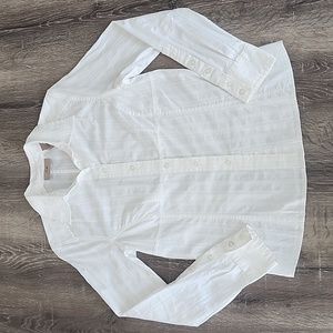 I.E Embroidered Stripe Solid White Button Up Dress Shirt Small